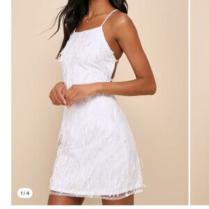 Lulus White fringe lace up mini dress